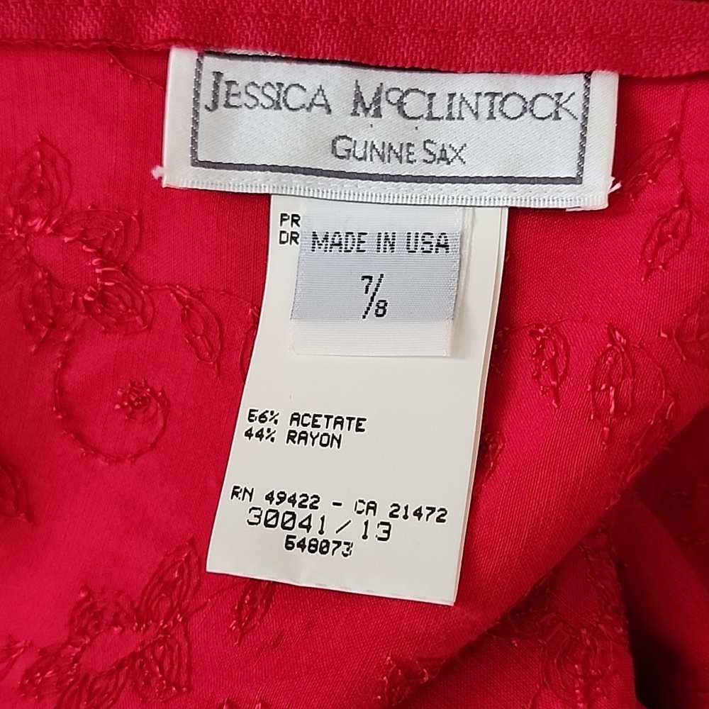 Vintage Jessica McClintock Red Satin Jacquard Dress - Picture 6 of 7